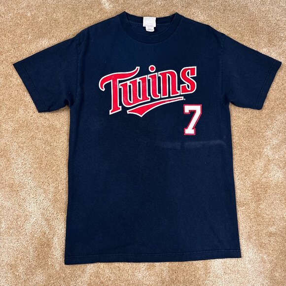 Minnesota Twins T-Shirt Mens Medium Navy Blue MLB Baseball Joe Mauer 7 Lee Sport - Picture 1 of 7